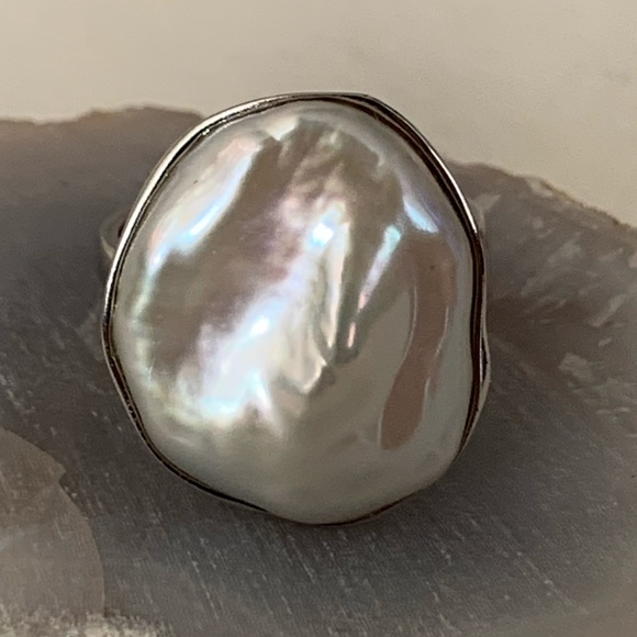 Keshi Cultured Baroque Freshwater Pearl Sterling Silver 925 Ring Size 7 US - Picture 3 of 12